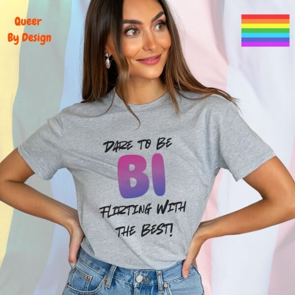 Dare to Be Bi_sporting grey t-shirt Dare to Be Bi_sporting grey t-shirt
