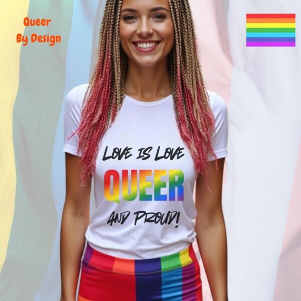 Love is Love—Queer and Proud_ladies white t-shirt