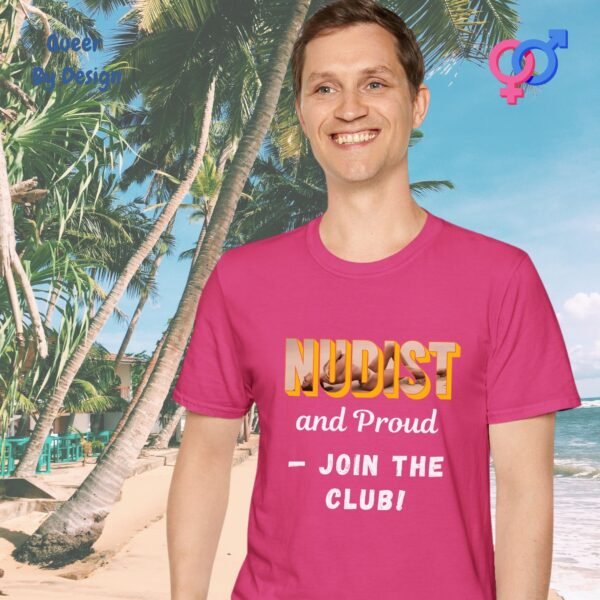 Nudist and Proud—Join the Club_pink t-shirt