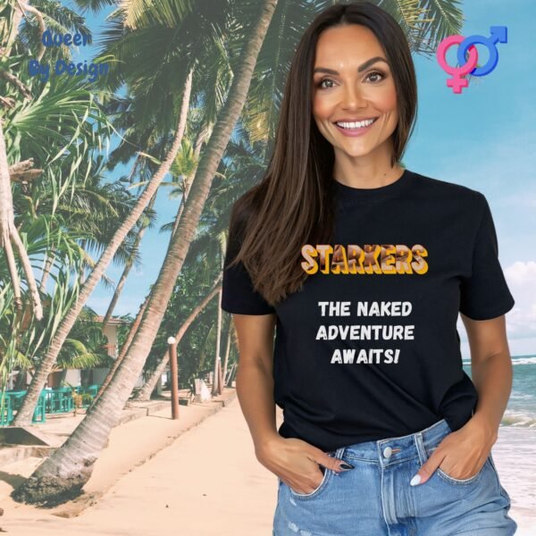 Starkers_The Naked Adventure Awaits_womans black t-shirt