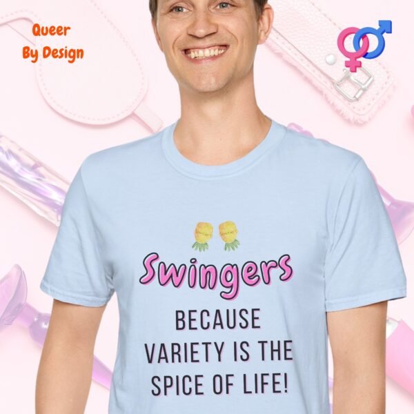 Swingers_Because Variety is the Spice of Life_light blue t-shirt