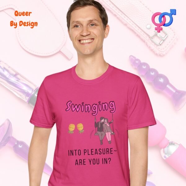 Swinging Into Pleasure—Are You In_heliconia t-shirt