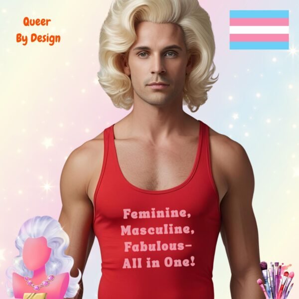 Feminine, Masculine, Fabulous. All in One_mans red tanktop